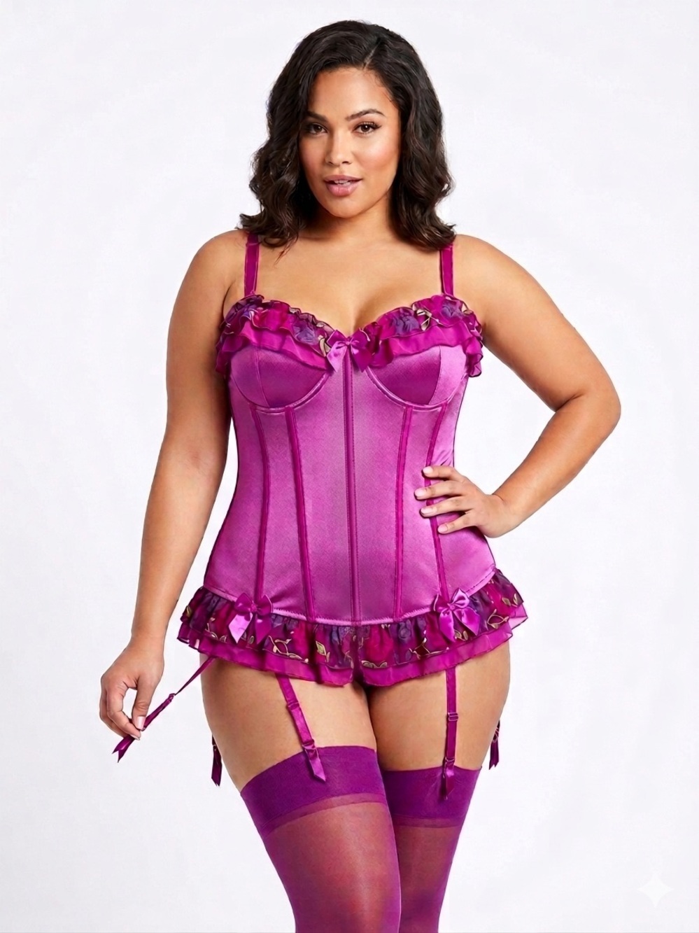 Torrid Satin Floral Ruffle Bustier Corset Lingerie with Thong Underwear 1X NWT